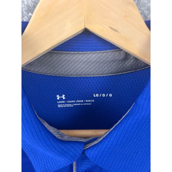 Under Armour Blue Performance Polo Shirt Men’s Large Loose Fit HeatGear - Picture 3 of 7